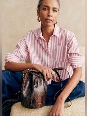 Sezane Max Shirt Pink White Stripes Size 40